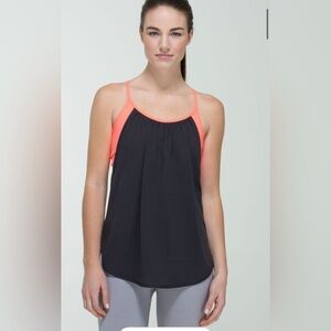 Lululemon Tuck Me InTank top womens size 6 Built in Bra Black /orange Neon
